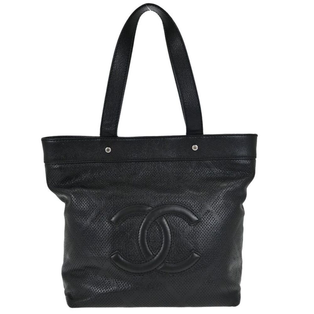 Chanel Cc Tote Perforated Leather Black Leather Tote Bag Bag
